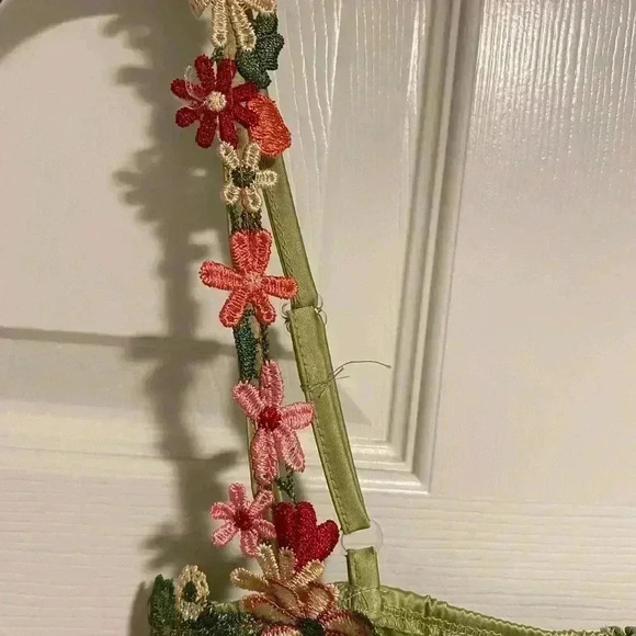 Women's Slip Mini Dress Embroidered Daisy Lime Green Pink large - Picture 4 of 16